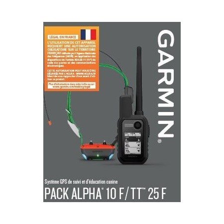 pack garmin télécommande alpha 10 f + collier de repérage et dressage tt25 f | armurerie de la gartempe